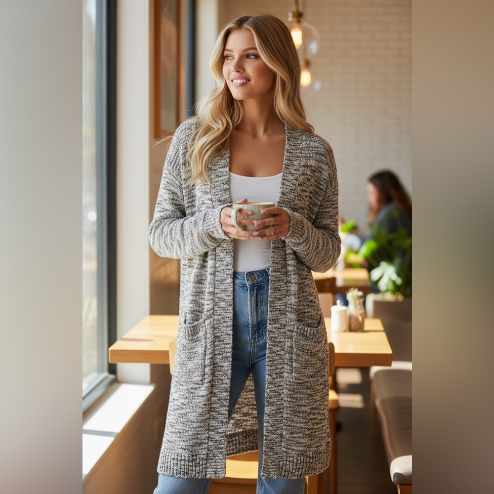 Anthropologie Pilcro Marled Longline Cardigan Sweater Eyelash Knit XS